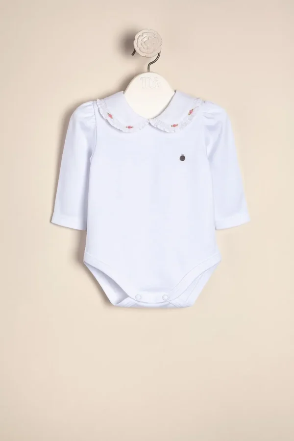 Body de interlock pima con cuello smocke bordado a mano Gianna