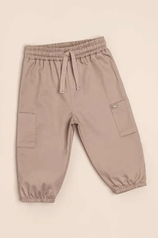 Pantalon de gabardina de algodon con cintura elastizada y bolsillos laterales Forest
