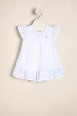 Body vestido de algodón combinado con broderie de algodón y dije de nacar Anto