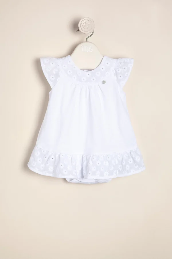 Body vestido de algodón combinado con broderie de algodón y dije de nacar Anto