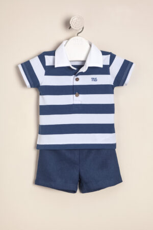 Conjunto de algodón rayado con cuello polo y logo bordado Ciro