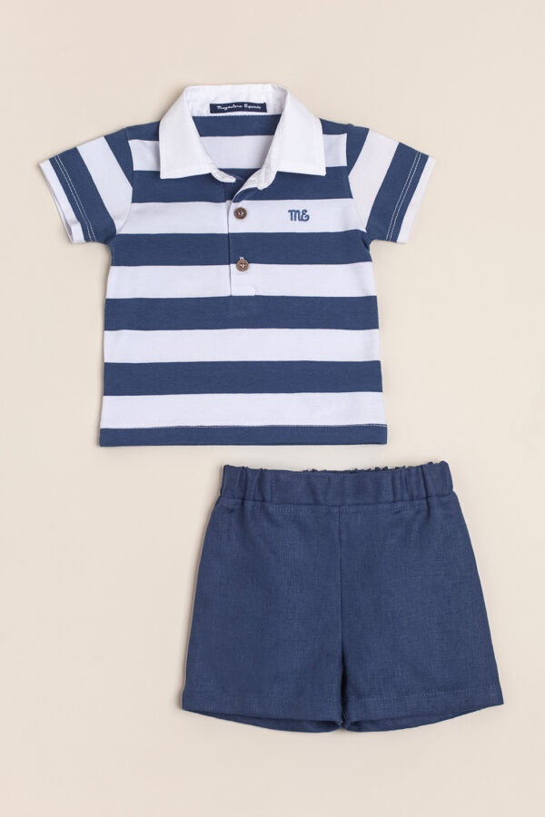 Conjunto de algodón rayado con cuello polo y logo bordado Ciro