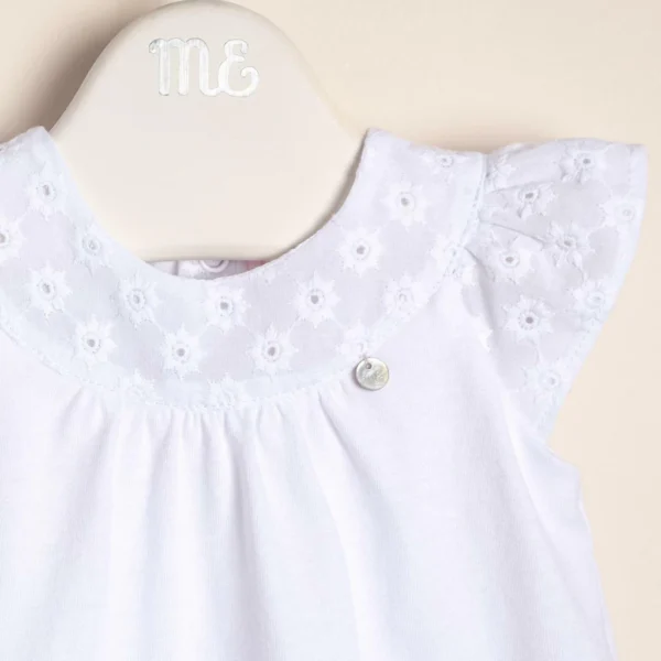 Body vestido de algodón combinado con broderie de algodón y dije de nacar Anto