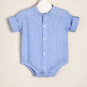 Body camisa con cuello mao rayado finito de cloque y logo bordado Agus