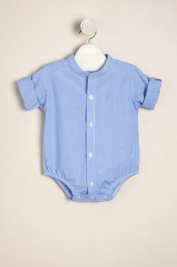 Body camisa con cuello mao rayado finito de cloque y logo bordado Agus