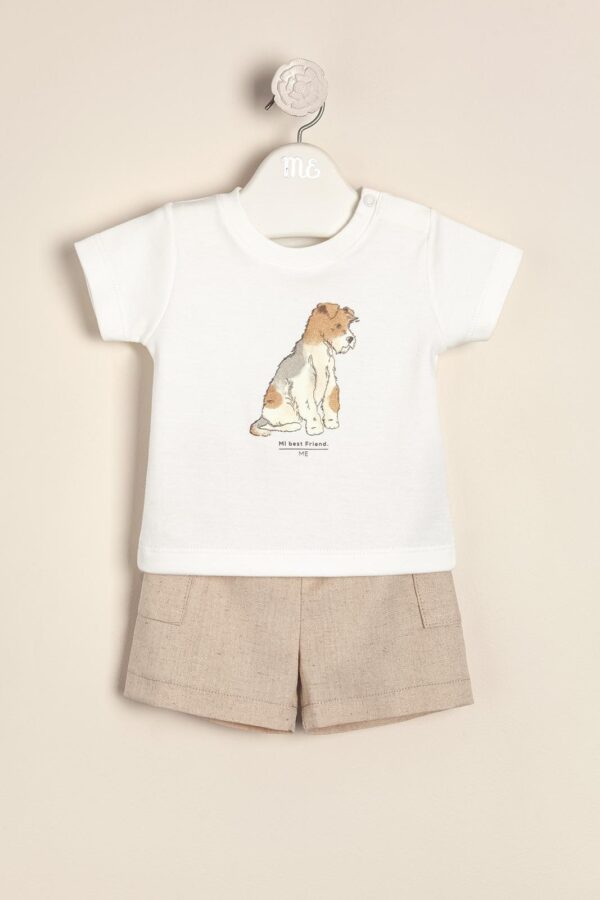 Conjunto de remera estampada Schnauzer con short de lino rustico
