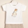 Conjunto de remera estampada Schnauzer con short de lino rustico
