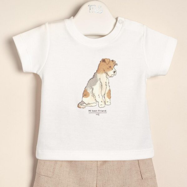 Conjunto de remera estampada Schnauzer con short de lino rustico