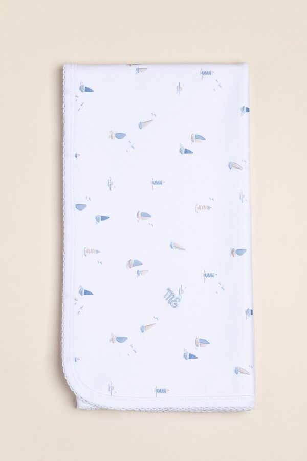 Manta de algodón Pima estampado Onda Blu (origen Peru)