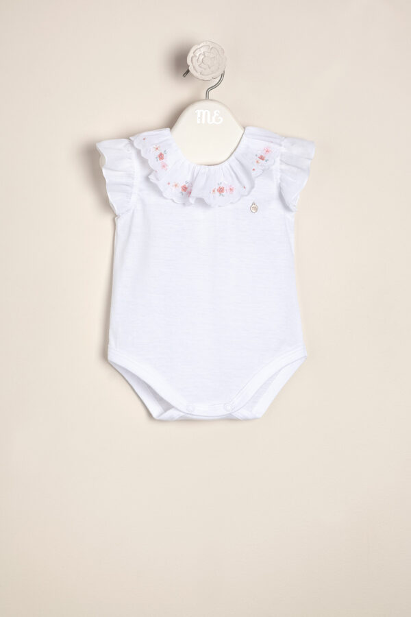 Body de algodón pima peruano con cuello de voile bordado y dije con logo Alma