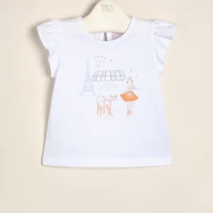 Remera de algodón estampada Bonjour Paris (torre crudo flame)