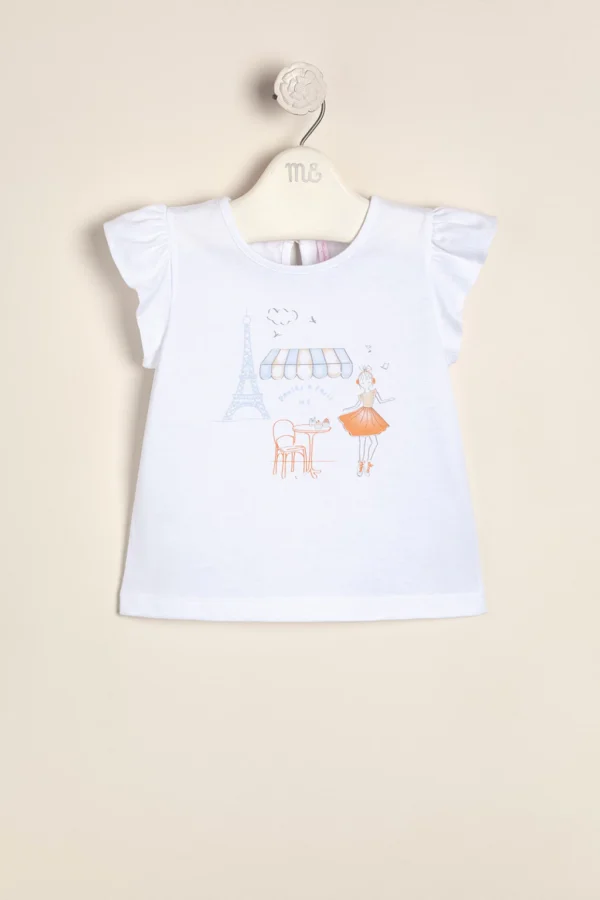 Remera de algodón estampada Bonjour Paris (torre crudo flame)