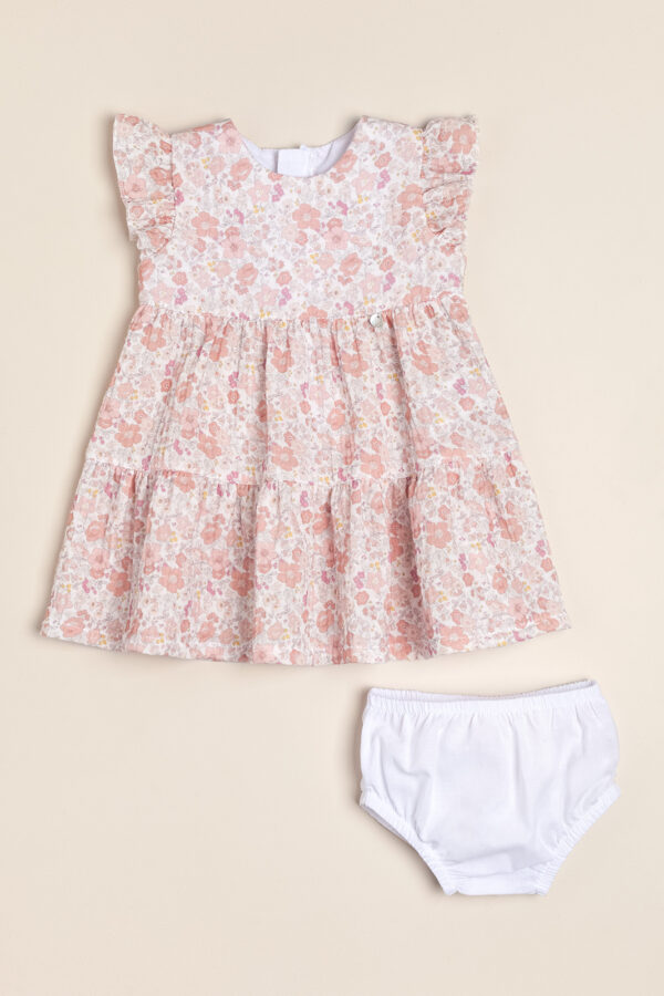 Vestido de gasa doble de algodón estampado exclusivo liberty Rose (incluye bombacha)