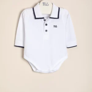 Body polito de algodón con cuello y puños tejidos