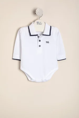 Body polito de algodón con cuello y puños tejidos