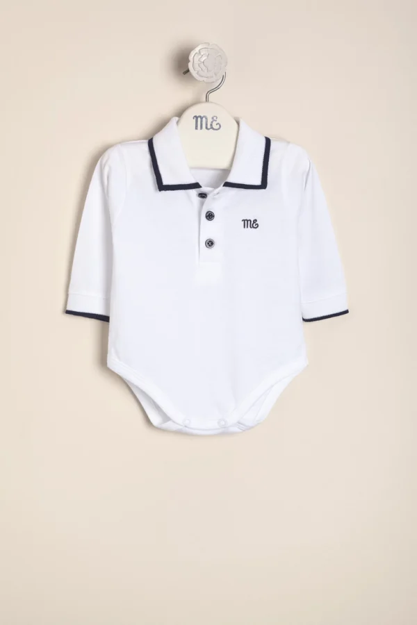 Body polito de algodón con cuello y puños tejidos