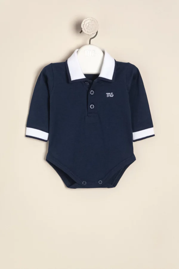 Body polito de algodón con cuello y puños tejidos