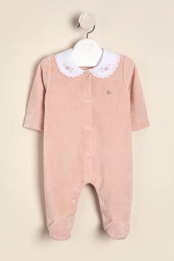 Enterito de plush con cuello doble bordado abierto adelante Michelle