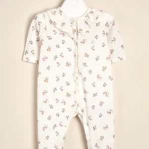 Enterito de jersey de algodón liberty abierto adelante con cuello volado Lilí