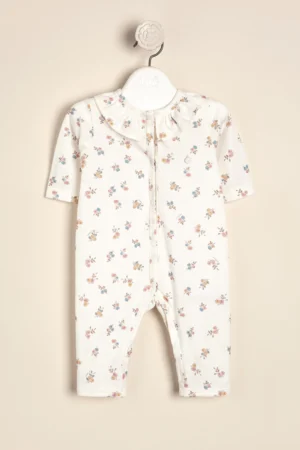 Enterito de jersey de algodón liberty abierto adelante con cuello volado Lilí