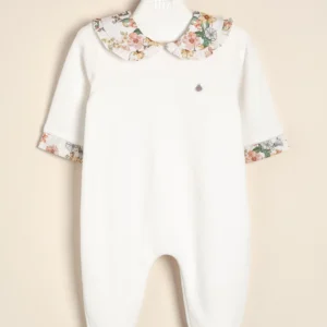 Enterito de plush de algodón con cuello combinado con estampado Poupée