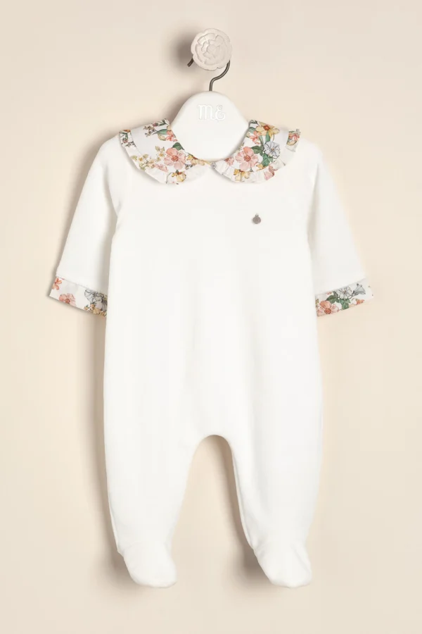 Enterito de plush de algodón con cuello combinado con estampado Poupée