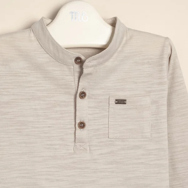 Remera de flame de algodón con cuello mao y bolsillo Marco