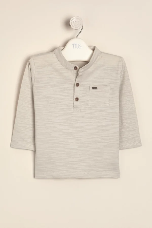 Remera de flame de algodón con cuello mao y bolsillo Marco