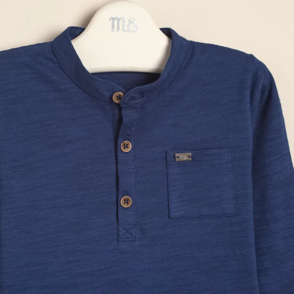 Remera de flame de algodón con cuello mao y bolsillo Marco