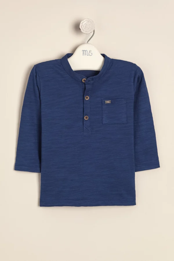 Remera de flame de algodón con cuello mao y bolsillo Marco