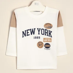 Remera de algodón combinada estampada New York