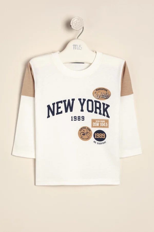 Remera de algodón combinada estampada New York