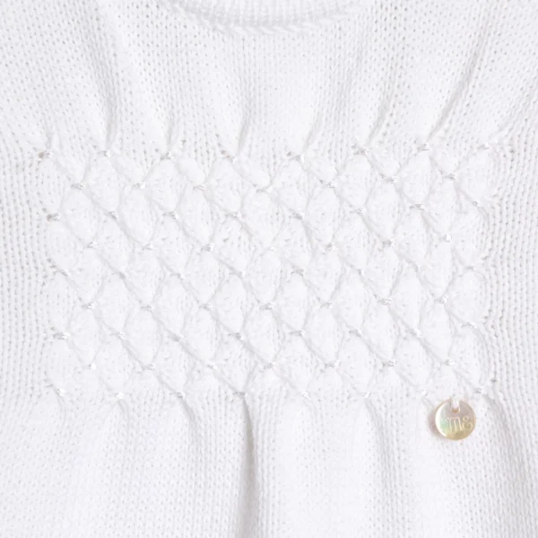 Enterito de algodón tejido con pie bordado a mano en punto smockee Lucile