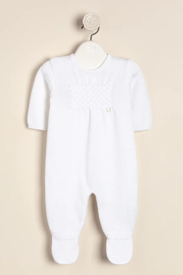 Enterito de algodón tejido con pie bordado a mano en punto smockee Lucile