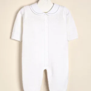 Enterito tejido con pie y cuello bordado Firenze