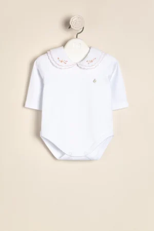 Body de interlock Pima con cuello doble bordado Brigitte