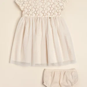 Vestido de encaje miniflores combinado con tul Paris